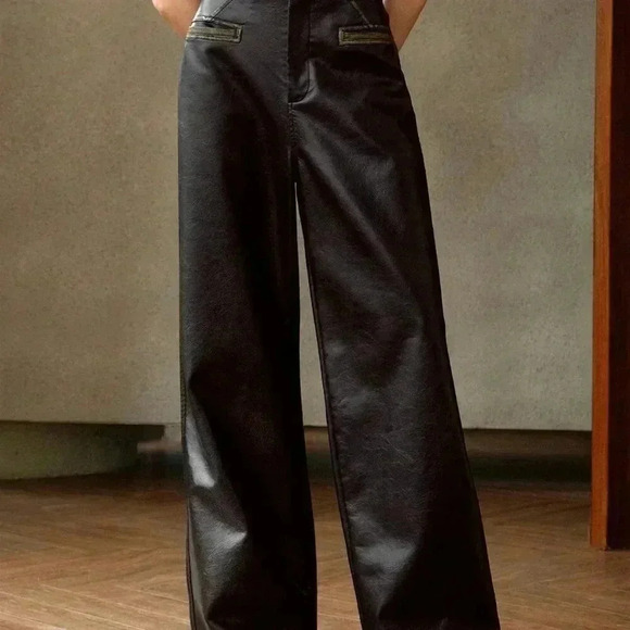 Black Elegant Women's Vintage Washed-Look Long Pants - Picture 3 of 7